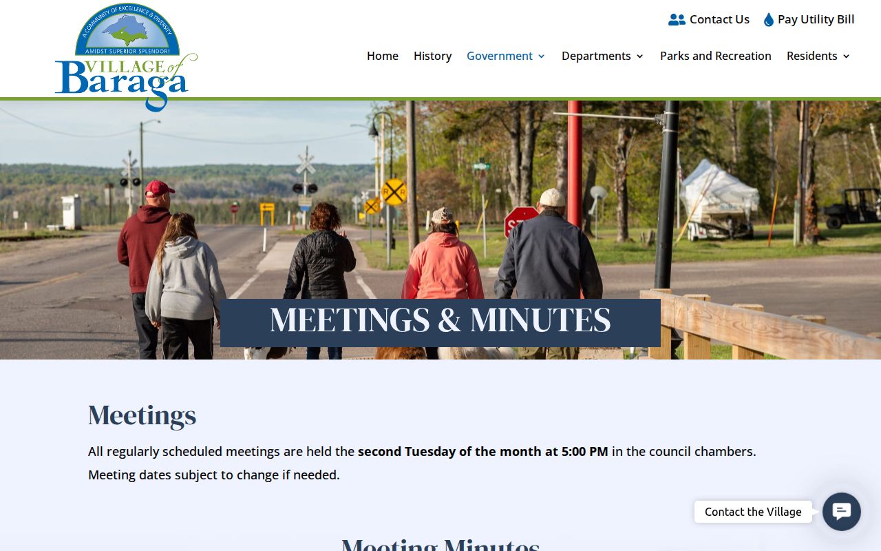 Village of Baraga meetings and minutes index