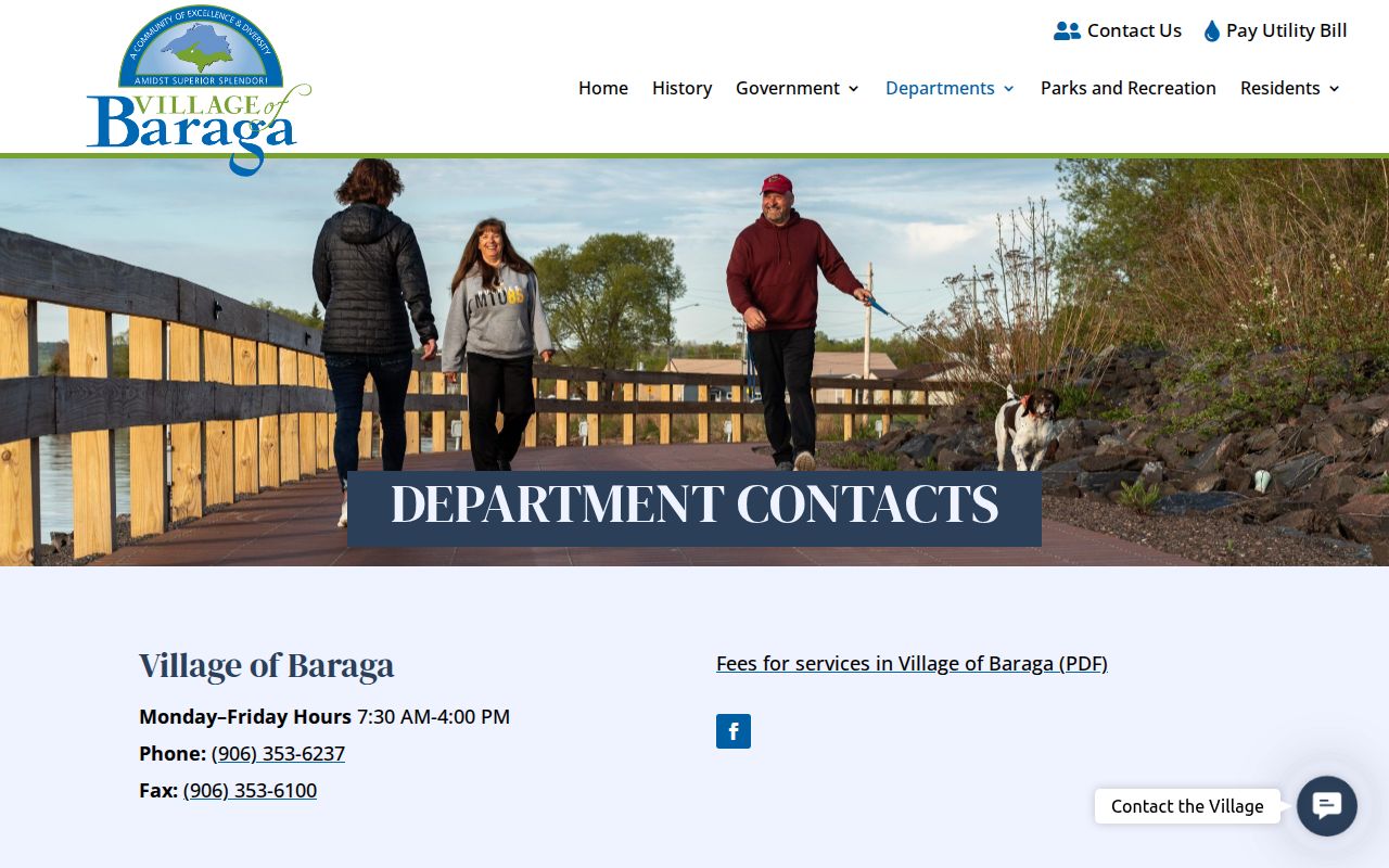 Village of Baraga Police Department contact page