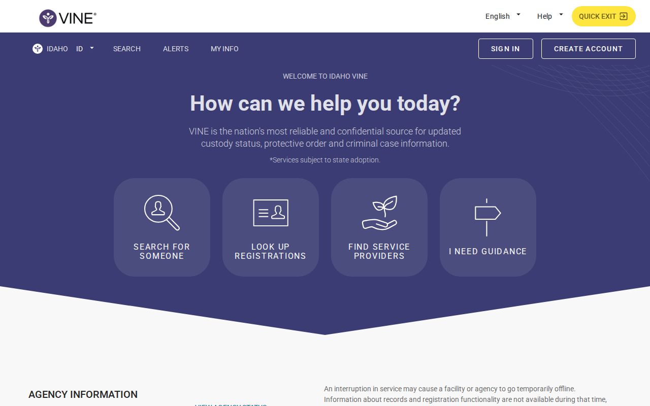 VINELink custody alert registration interface