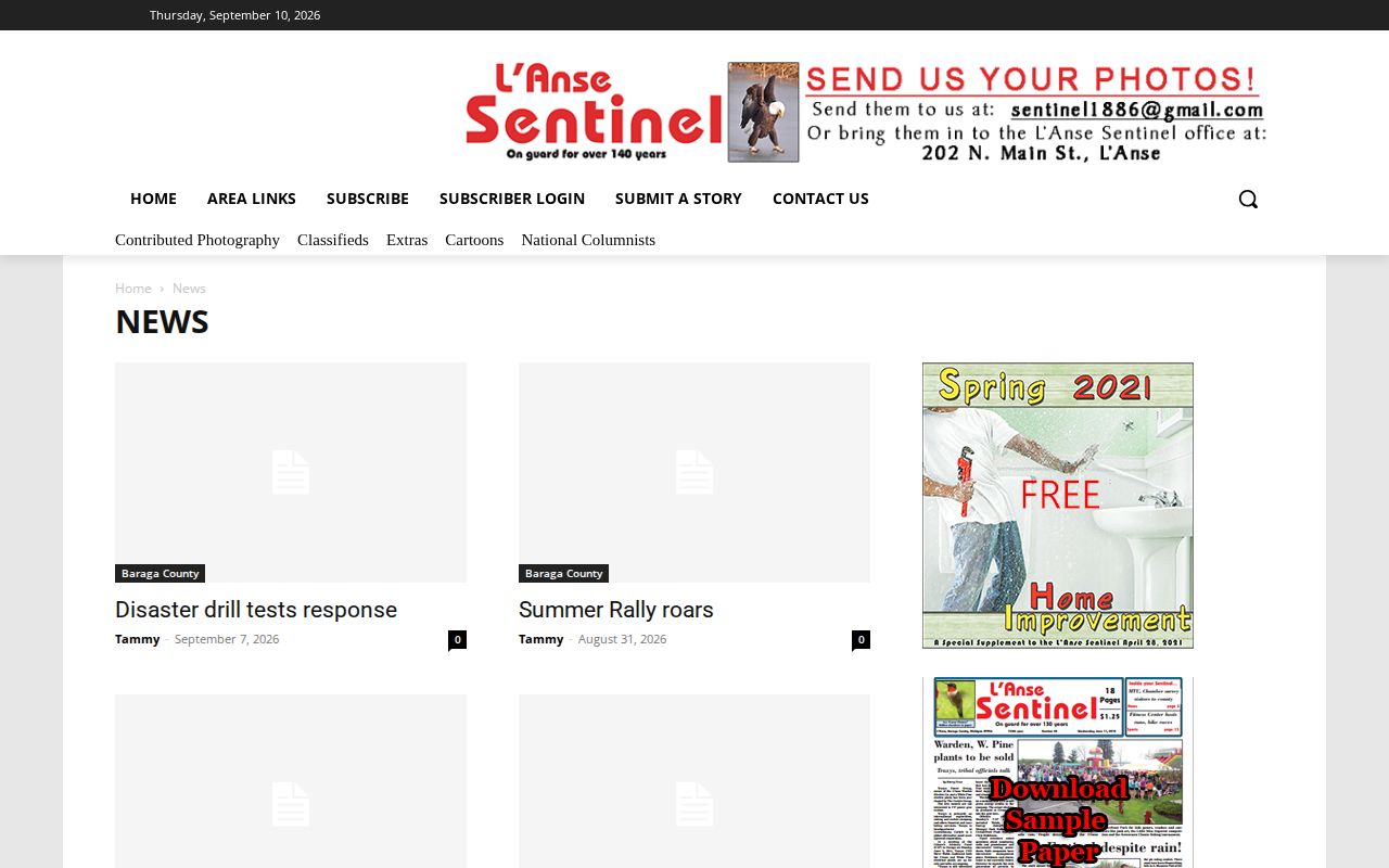 L’Anse Sentinel news page with selected Baraga County arrest report coverage